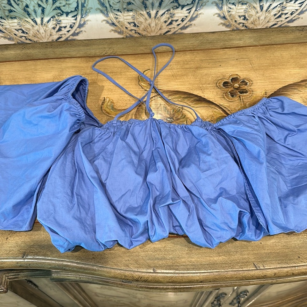 Zara- Sky Blue Cropped Halter Top-L